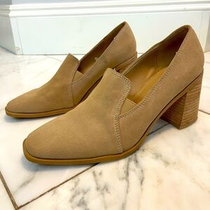 Joie, Wevenly tan suede leather block heel loafers size 8.5 work office comfort
